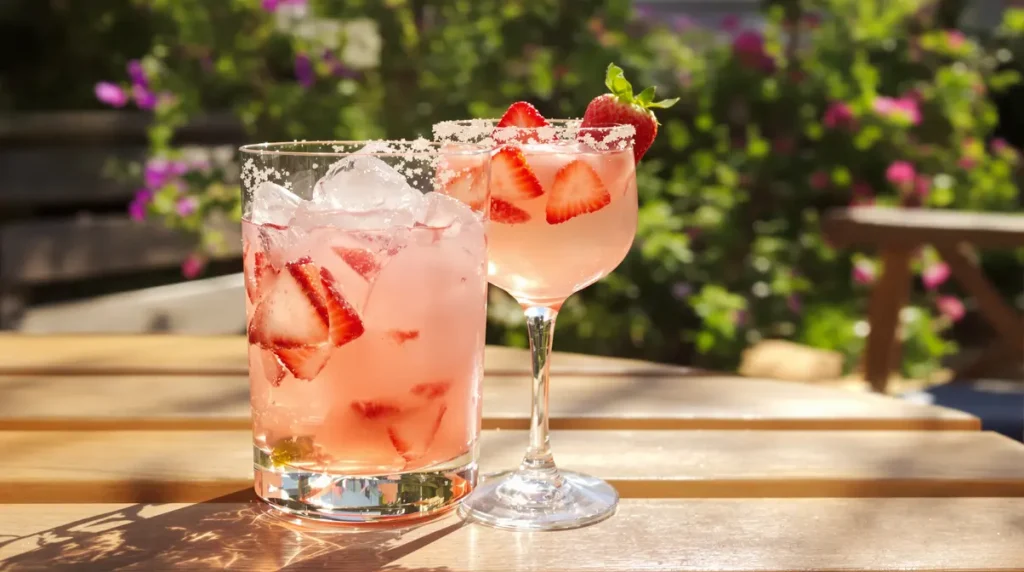 Le cocktail frais fraise-rhubarbe au gin ou en version sans alcool pour un apéro léger dès les premiers jours du printemps